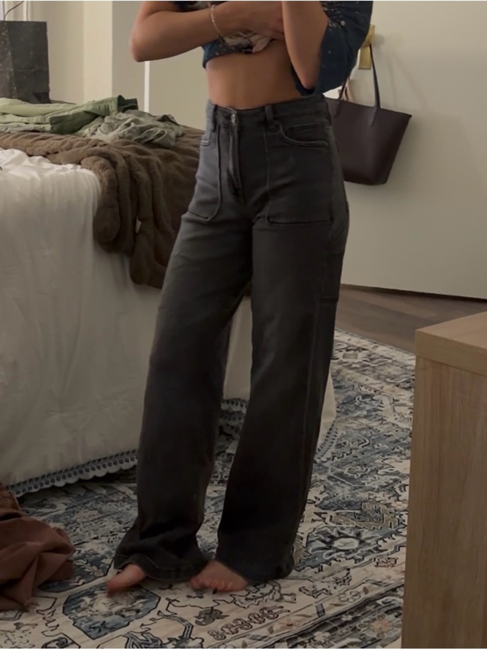 High-Waist Wide Leg Women's Jeans - Charcoal